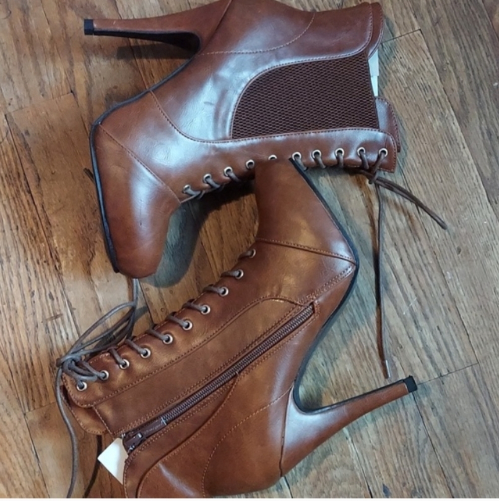 Brown Lace-Up Stiletto Size 7.5 Booties